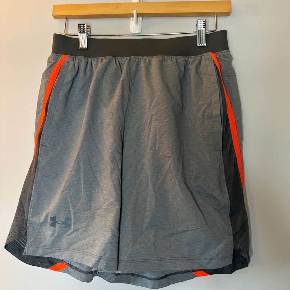 Under Armour Men's Athletic Shorts in Gray with Orange Accents